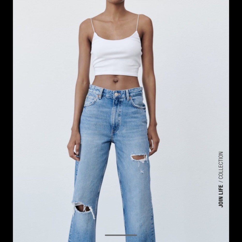 Like New - Zara Wide Leg Full Length Ripped Jeans